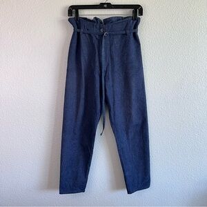 Baserange Women's Belted Paper Bag Silk Blend Denim Trousers